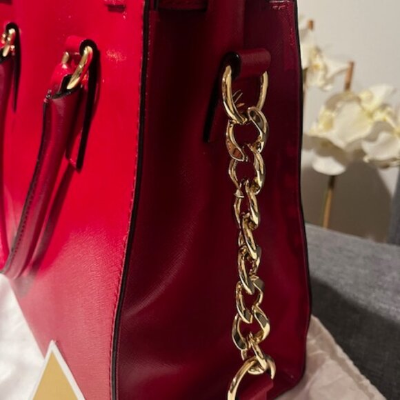 Michael Kors Hamilton Large Genuine Leather Tote Shoulder Bag Red - Picture 6 of 7